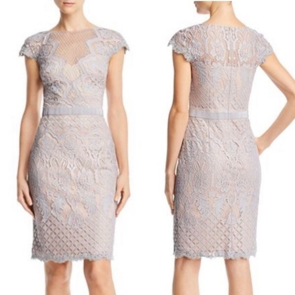 Tadashi Shoji Savita Lace Midi Dress in Gray and Cream Size 6 - Picture 11 of 11